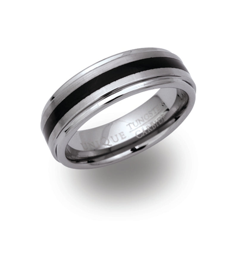 Gents Tungsten Ring 7mm Wide With Black Resin Inlay TUR-14