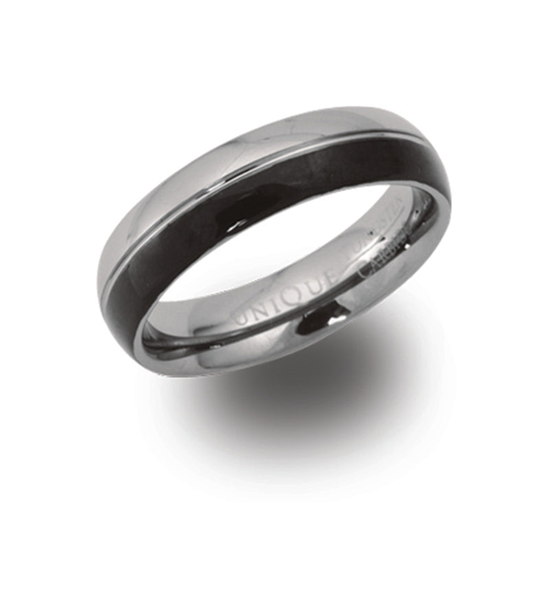 Gents Tungsten Ring 6mm Wide Half Polished And Half Black IP Plating TUR-35