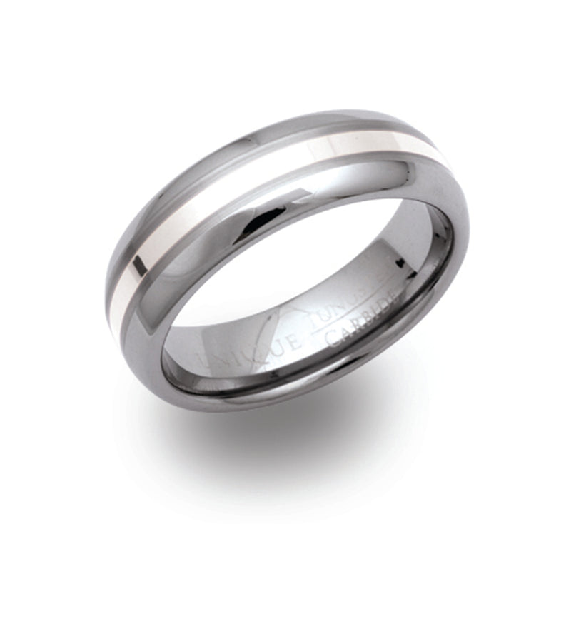 Gents Tungsten Ring 7mm Wide With Silver Inlay TUR-5