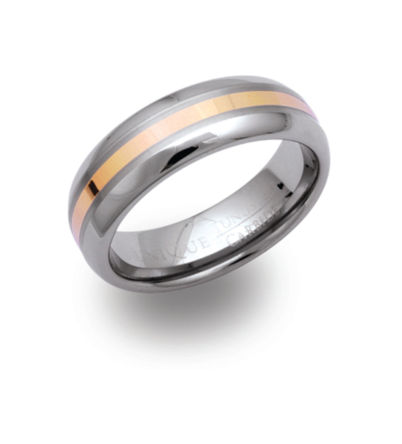 Gents Tungsten And 18ct Yellow Gold Inlay 7mm Wide Ring TUR -6