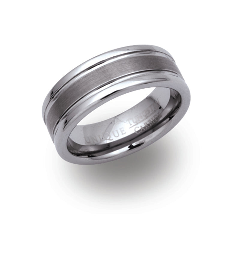 Gents Tungsten Ring 8mm Wide With A Dark Centre And Polished Outers TUR-7