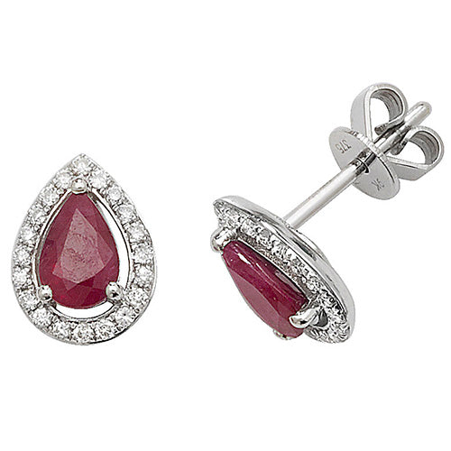 9ct White gold Diamond and Ruby Earrings