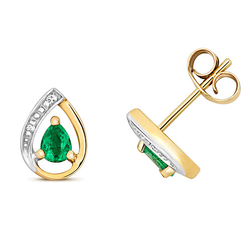 9ct Gold Emerald and Diamond Stud Earrings