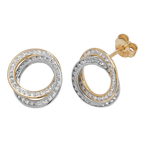 9ct Yellow and White Gold Cubic Zirconium Stud Earrings
