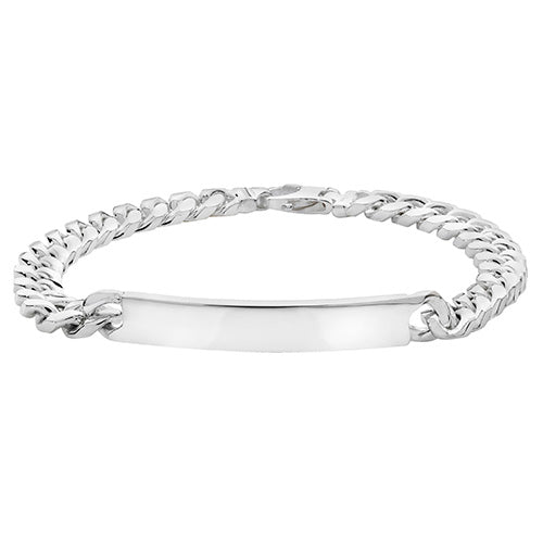 Gents Sterling Silver Curb Bombe Id Bracelet