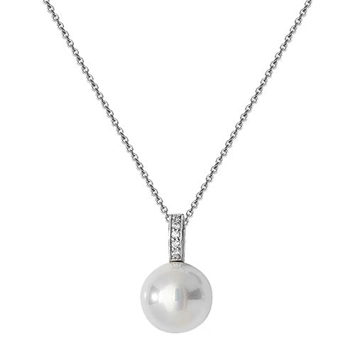 Sterling Silver Rhodium Plated Cz Set & Pearl Necklace