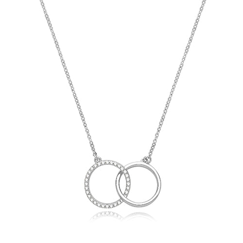 Sterling Silver Rhodium Plated CZ Circle Link Necklace