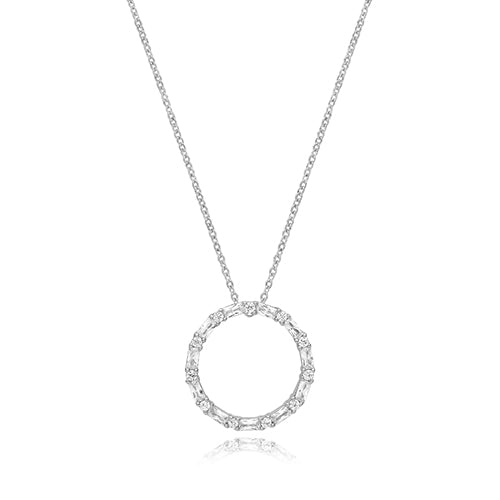 Sterling Silver Rhodium Plated CZ Circle Necklace