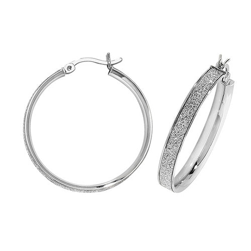 Ladies Sterling Silver 25mm Diamond Dust Hoop Earrings