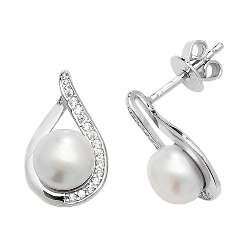 Sterling Silver Cubic Zirconium and Fresh Water Pearl Earrings