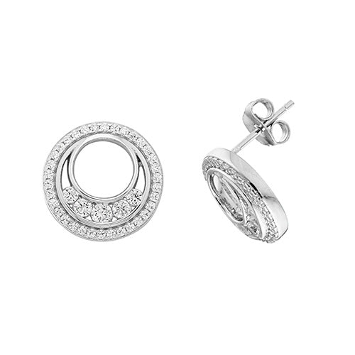Ladies sterling Silver Open Circle Cubic Zirconium Stud Earrings