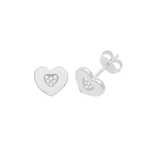 Kids Sterling Silver CZ Heart Stud Earrings