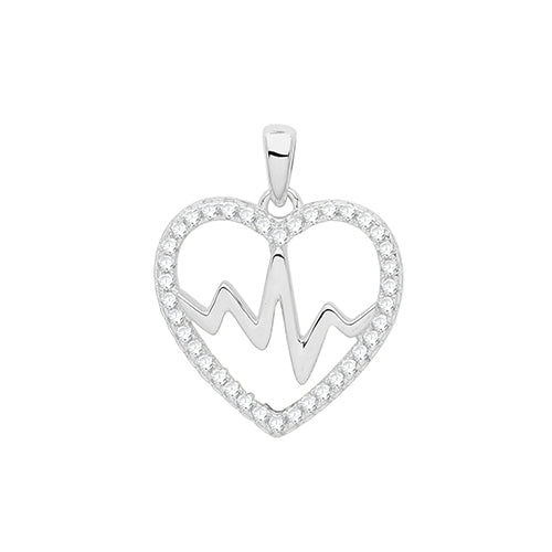 Sterling Silver Heart Beat Cz Pendant And Chain