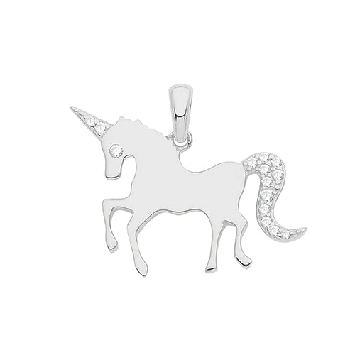 Children's Sterling Silver Rhodium Unicorn Pendant & Chain