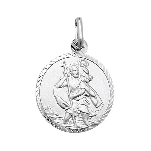 Sterling Silver Diamond Cut St. Christopher Pendant And Chain