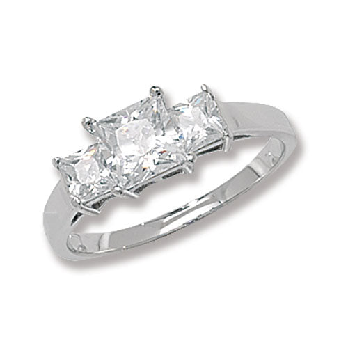 Ladies Silver 3 Stone Princess Cut Cubic Zirconium Ring