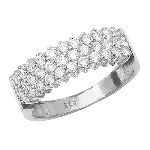 Ladies Silver 3 Row Cubic Zirconium Ring