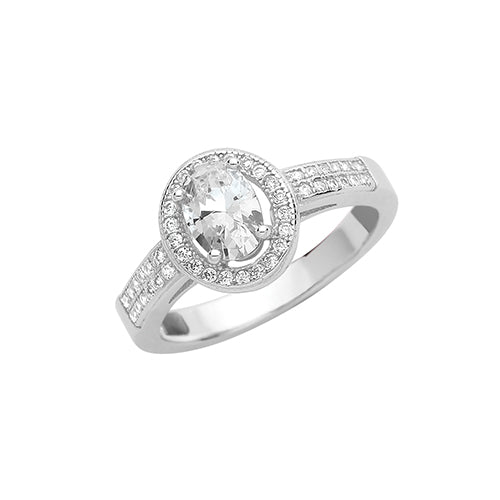 Ladies Silver Centre Cubic Zirconium With Outer And Shoulder Stone Ring