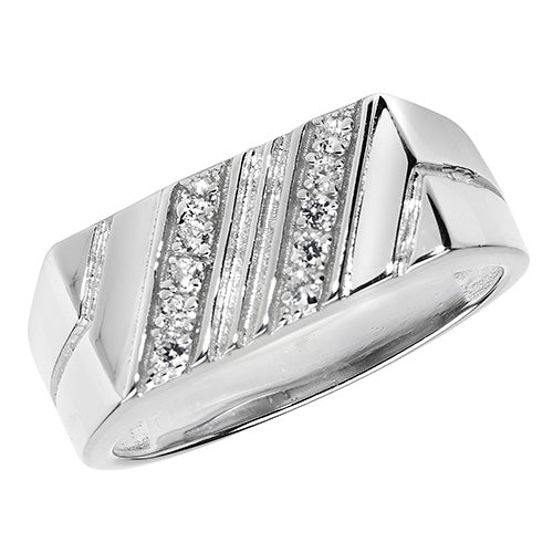 Gents Silver Diagonal Set Cubic Zirconium Oblong Ring G7434
