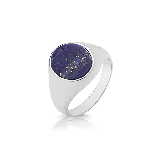 Silver Triple Plated Oval Lapis Signet Ring