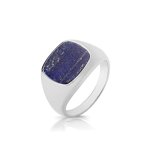 Silver Triple Plated Cushion Lapis Signet Ring