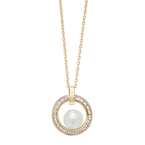 9ct Yellow Gold Cubic Zirconia & Pearl Necklace