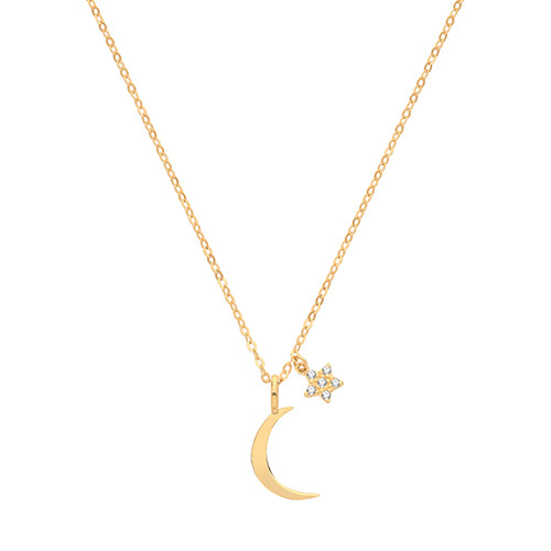 9ct Yellow Moon and Star Cubic Zirconia Necklace