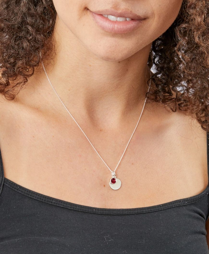 July Birthstone and Engravable Disc Necklace