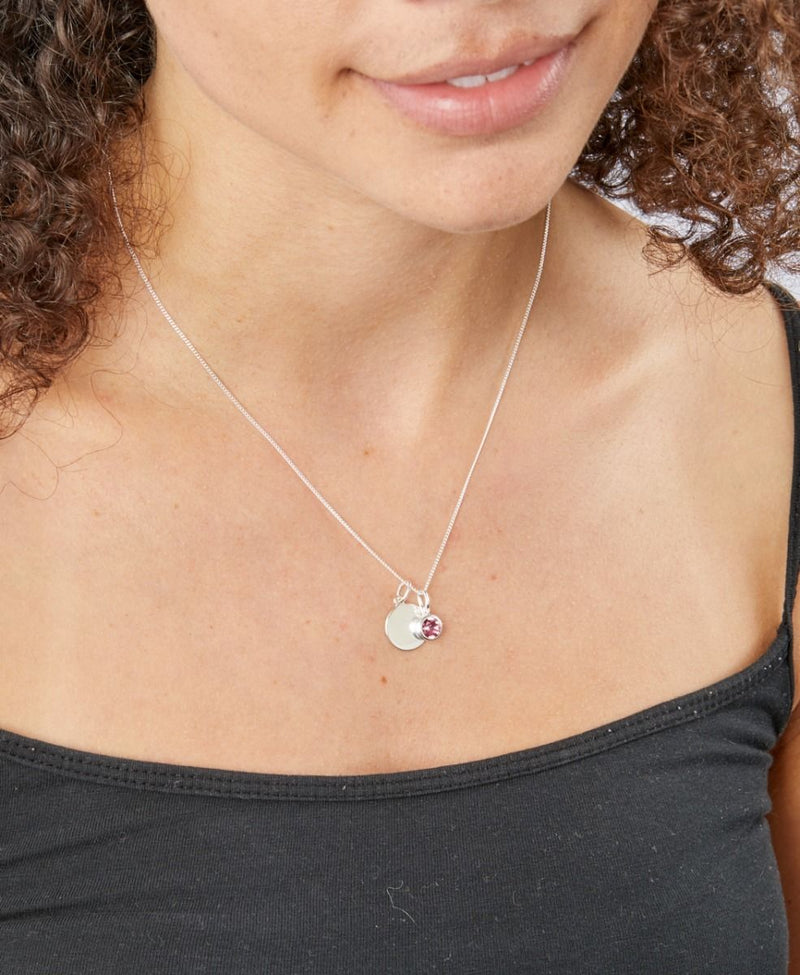 October Birthstone and Engravable Disc Necklace