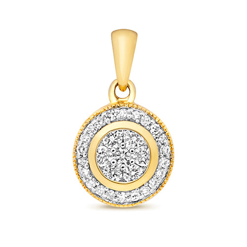 9ct Yellow Gold 0.25ct Ladies Diamond Cluster Pendant And 19 Inch Chain