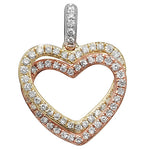 Ladies 9ct White Rose And Yellow Gold Diamond Set Heart Pendant And Chain