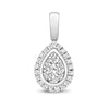 9ct White Gold Pear Shaped Diamond Halo Cluster Pendant And Chain