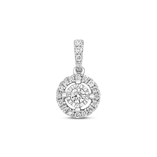 9ct White Gold 0.27ct Halo Diamond Cluster Pendant And 18 Inch Chain