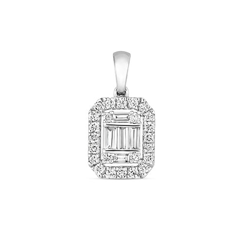 9ct White Gold 0.22ct Baguette And Brilliant Cut Diamond Pendant And Chain