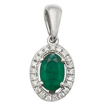 9ct White Gold Emerald and Diamond Oval Halo Pendant