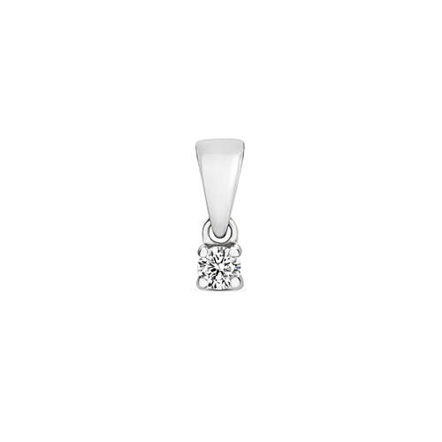 Ladies 9ct White Gold 0.05ct Diamond 4 Claw Pendant And Chain