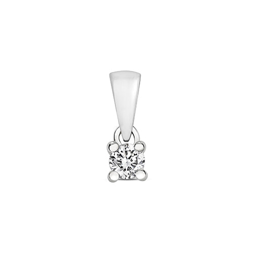 Ladies 9ct White Gold 0.10ct Diamond 4 Claw Pendant And Chain
