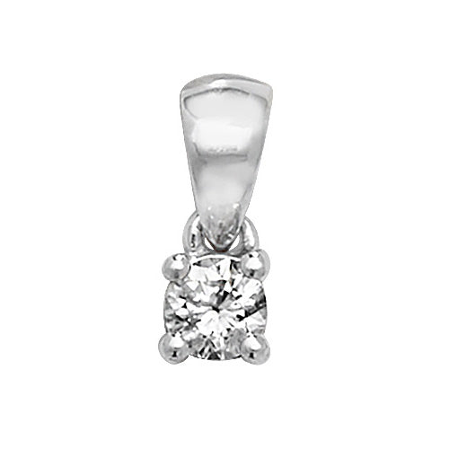 Ladies 18ct White Gold 0.13ct Diamond 4 Claw Pendant And Chain