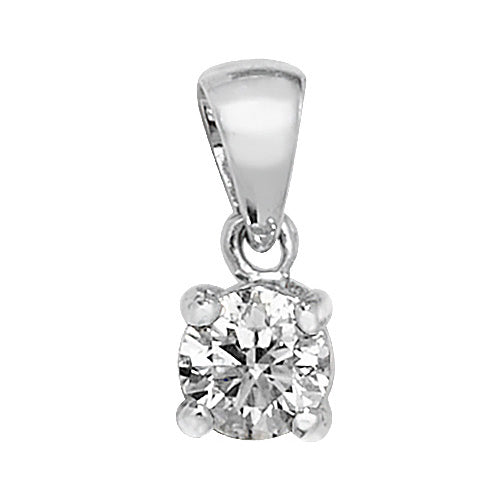 Ladies 18ct White Gold 0.30ct Diamond 4 Claw Pendant And Chain