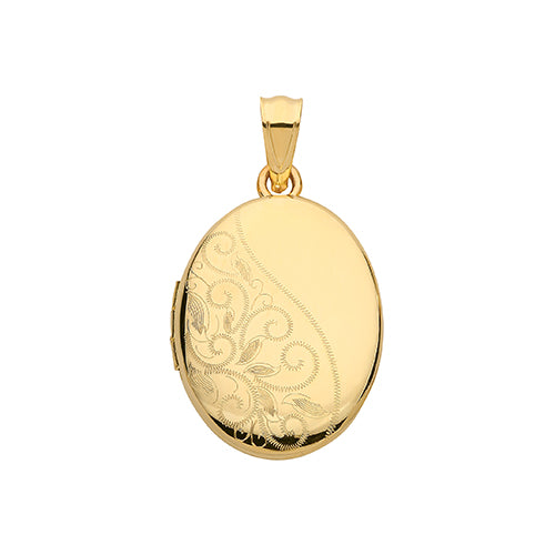 9ct Gold Patterned Oval Locket And Chain
