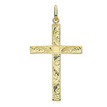 Ladies 9ct Gold Semi Solid Cross Engraved Pendant & Chain