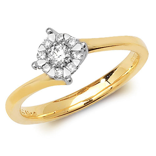 9ct  Gold Illusion Set Crossover Diamond Engagement Ring