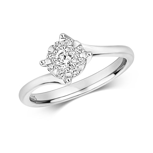 9ct White Gold Illusion Set Crossover Diamond Engagement Ring
