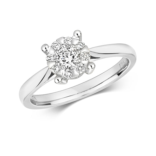 9ct White Gold Illusion Set Diamond Engagement Ring