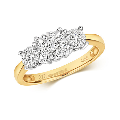 9ct Gold 3 Stone Illusion Set Diamond Engagement Ring