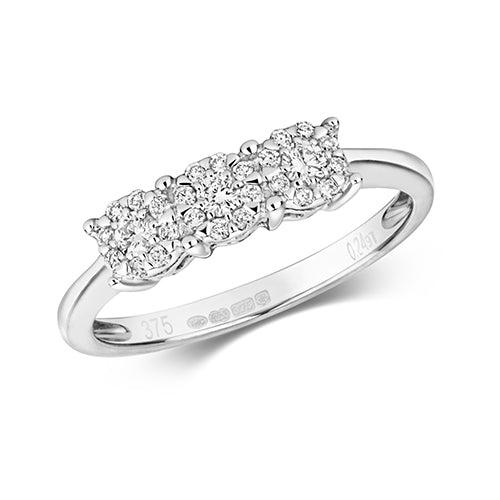 9ct White Gold 3 Stone Illusion Set Diamond Engagement Ring
