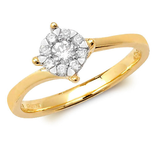 9ct Gold Illusion Set Crossover Diamond  Engagement Ring