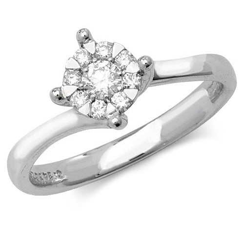 9ct White Gold Illusion Set Crossover Diamond  Engagement Ring