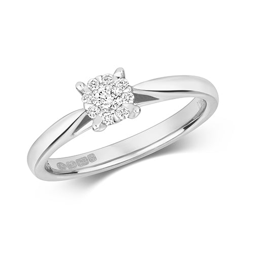 9ct White Gold Illusion Set 0.13ct Diamond Engagement Ring