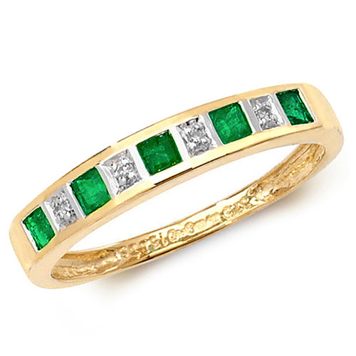 Emerald And Diamond 9ct Yellow Gold Ladies Eternity Ring